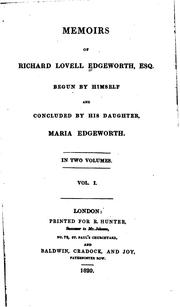 Front cover of Memoirs of Richard Lovell Edgeworth by Richard Lovell Edgeworth