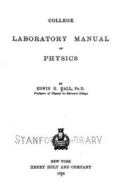 Front cover of College laboratory manual of physics by Hall, Edwin Herbert