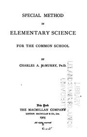 Cover of Special method in elementary science for the common school by Charles Alexander McMurry