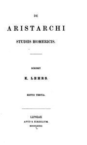 Front cover of De Aristarchi studiis homericis by Karl Lehrs