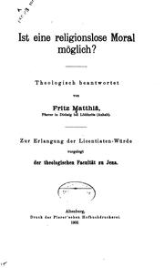 Cover of Ist eine Religionslose moral möglich? .. by Fritz Matthiä