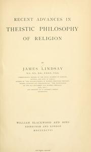 Cover of Recent advances in theistic philosophy of religion by Lindsay, James