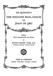 Front cover of De Quincey's The English mail-coach and Joan of Arc by Thomas De Quincey