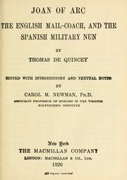 Front cover of Joan of Arc by Thomas De Quincey