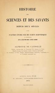 Front cover of Histoire des sciences et des savants depuis deux siècles by Alphonse de Candolle