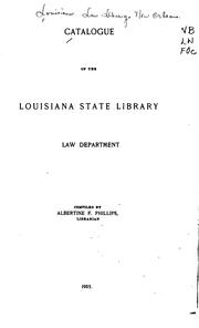 Front cover of Catalogue of the Louisiana State Library Law Department by Louisiana State Library. Law Dept.