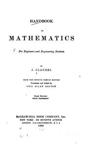 Front cover of Handbook of mathematics for engineers and engineering students by J. Claudel