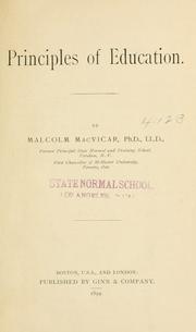 Cover of Principles of education by MacVicar, Malcolm