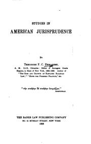 Front cover of Studies in American jurisprudence by Theodore F. C. Demarest