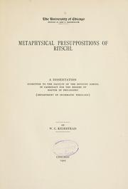 Front cover of Metaphysical presuppositions of Ritschl by Wilfred Currier Keirstead