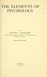 Front cover of The elements of psychology by Edward L. Thorndike