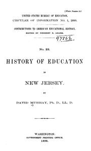 Front cover of History of education in New Jersey by David Murray