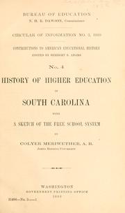 Cover of History of higher education in South Carolina by Colyer Meriwether