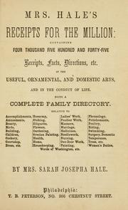Cover of Mrs. Hale's receipts for the million .. by Sarah Josepha Hale