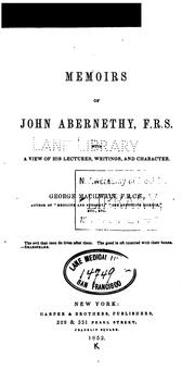 Front cover of Memoirs of John Abernethy, F.R.S by George Macilwain