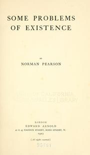 Front cover of Some problems of existence by Pearson, Norman town and country planner.
