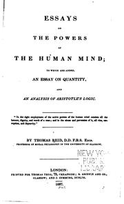 Front cover of Essays on the powers of the human mind by Thomas Reid