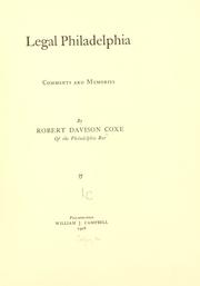 Front cover of Legal Philadelphia by Robert D. Coxe
