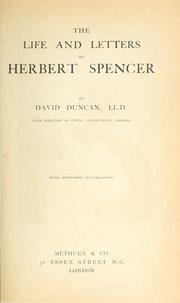 Front cover of The life and letters of Herbert Spencer by David Duncan