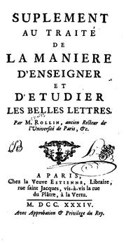 Front cover of De la maniere d'enseigner et d'etudier les belles lettres by Charles Rollin