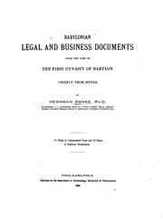 Front cover of Babylonian legal and business documents from the time of the first dynasty of Babylon by Hermann Ranke