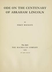 Front cover of Ode on the centenary of Abraham Lincoln by Percy MacKaye