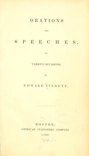 Cover of Orations and speeches on various occasions by Edward Everett