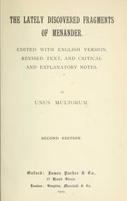 Cover of The lately discovered fragments of Menander by Menander of Athens