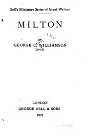 Cover of Milton by George Charles Williamson