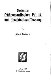 Front cover of Studien zur frühromantischen politik und geschichtsauffassung .. by Albert Poetzsch
