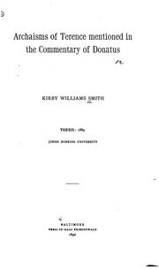 Front cover of Archaisms of Terence mentioned in the commentary of Donatus by Smith, Kirby Flower