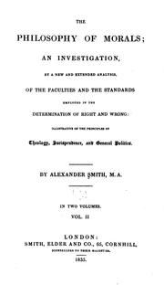 Front cover of The philosophy of morals by Smith, Alexander