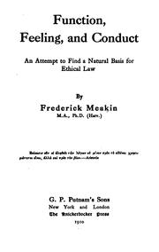 Cover of Function, feeling, and conduct by Frederick Meakin