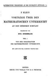 Cover of Vorträge über den mathematischen unterricht an den höheren schulen by Felix Klein