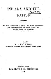 Front cover of Indiana and the nation by Cyrus W. Hodgin