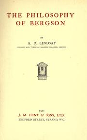 Front cover of The philosophy of Bergson by A. D. Lindsay