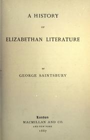 Front cover of A history of Elizabethan literature by Saintsbury, George