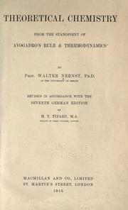Cover of Theoretische chemie vom standpunkte der Avogadroschen regel und der thermodynamik by Walther Nernst
