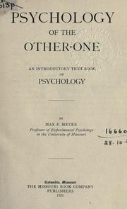 Front cover of Psychology of the other-one by Max F. Meyer