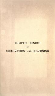 Front cover of Comptes rendus of observation and reasoning by Buchanan, J. Y.