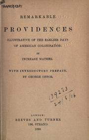 Front cover of Remarkable providences illustrative of the earlier days of American colonisation by Increase Mather