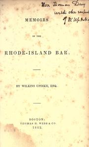 Front cover of Memoirs of the Rhode Island bar by Wilkins Updike