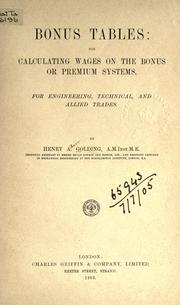 Cover of Bonus tables by Henry Albert Golding