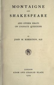 Front cover of Montaigne and Shakespere by John Mackinnon Robertson