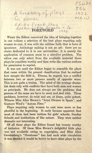 Cover of A treasury of plays for women by Frank Shay