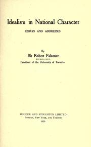 Front cover of Idealism in national character by Falconer, Robert A. Sir