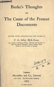 Front cover of Thoughts on the cause of the present discontents by Edmund Burke