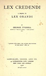 Cover of Lex credendi by George Tyrrell