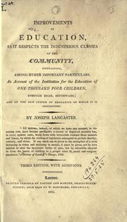 Front cover of Improvements in education, as it respects the industrious classes of the community by Joseph Lancaster