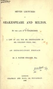 Front cover of Seven lectures on Shakespeare and Milton by Samuel Taylor Coleridge